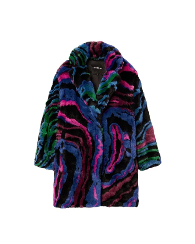 Desigual  Women's Multicolor Faux Fur Coat