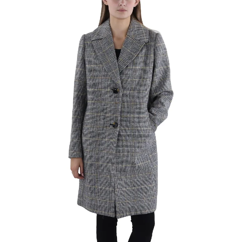 Womens Wool Blend Plaid Overcoat