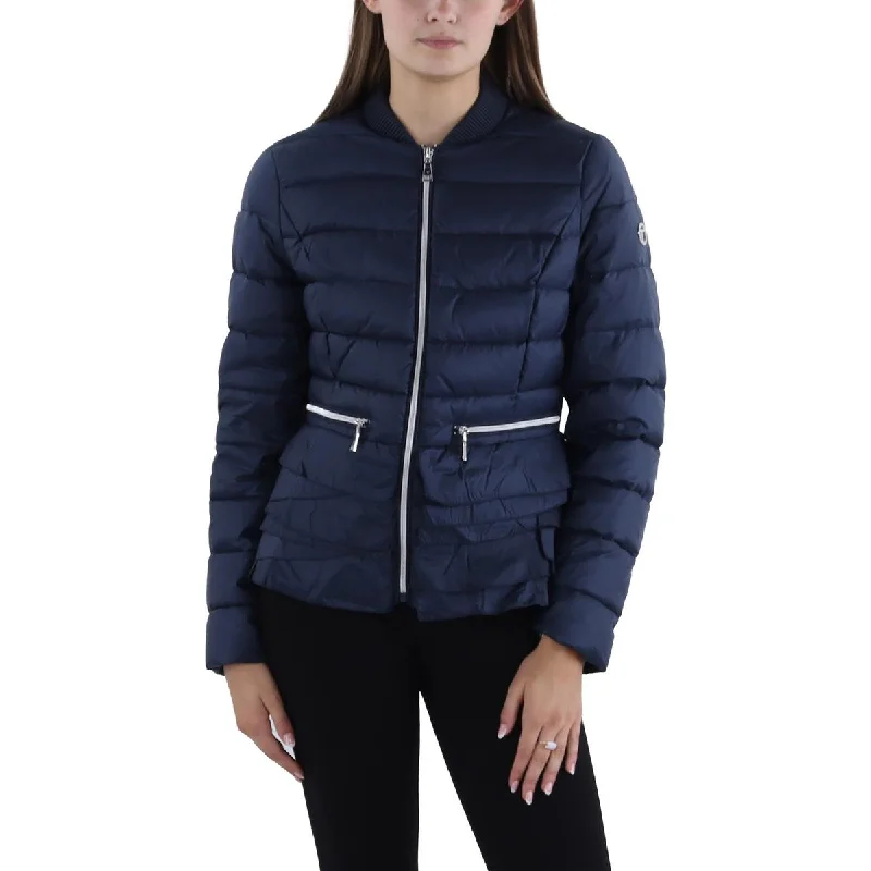 Womens Insulated Ruffled Trim Puffer Jacket