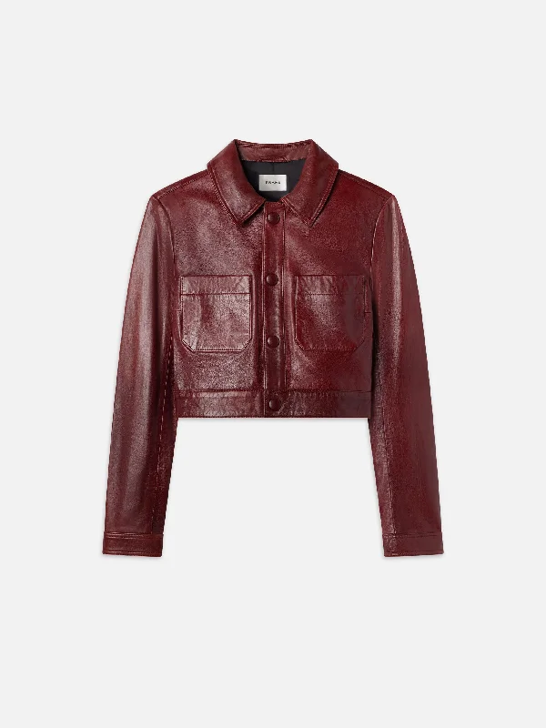 Leather Button Front Jacket -- Syrah Red