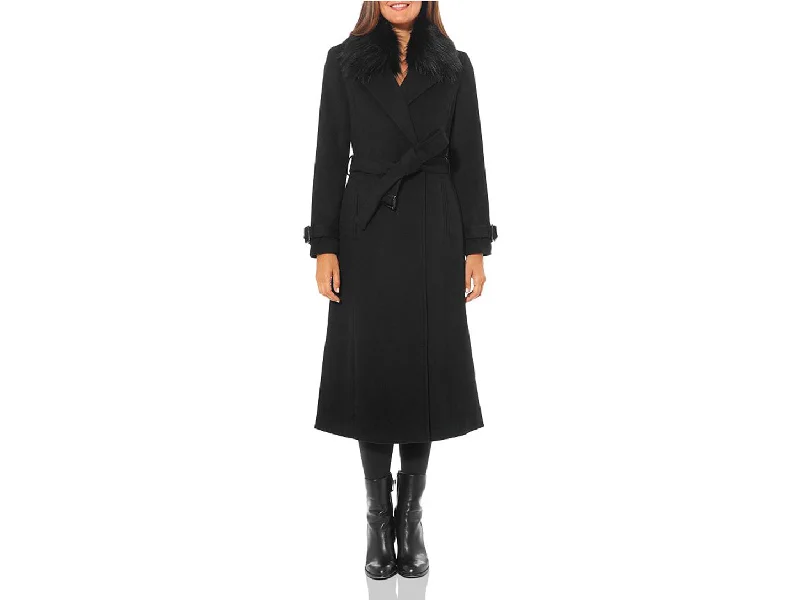 Vince Camuto Faux Fur Trim Belted Wrap Coat