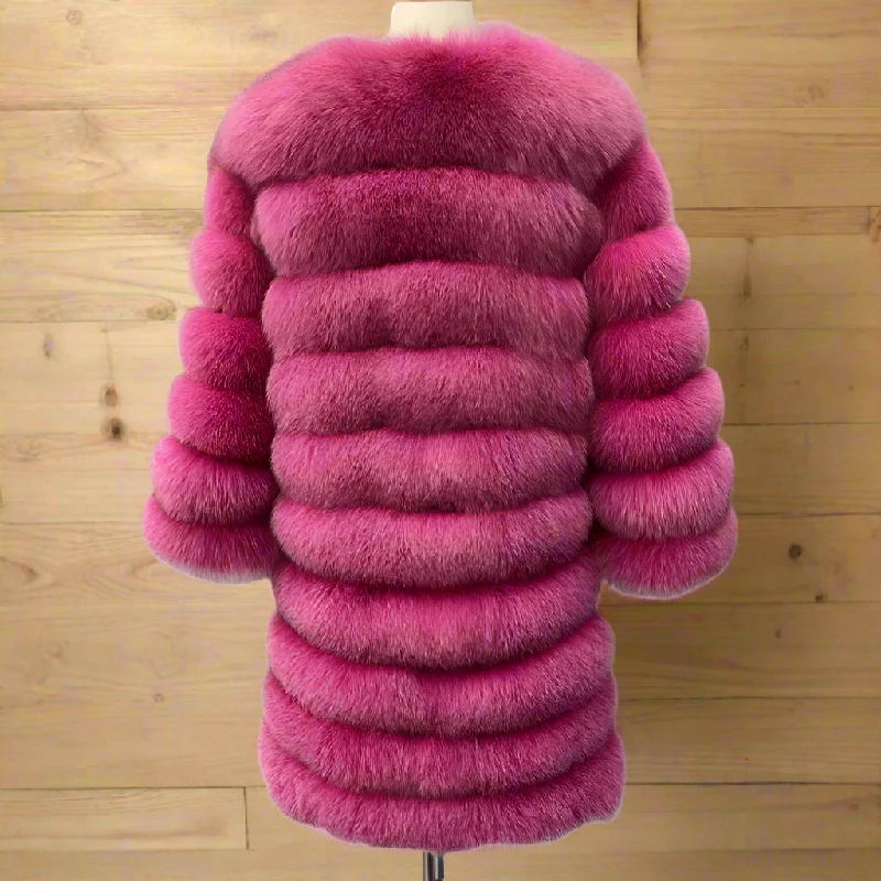 Women's Real Fox Fur Nine Quarter Sleeve Winter Warm Thick Casual Style Coat