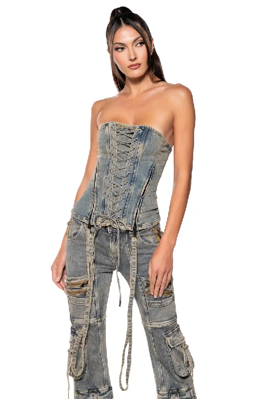 CALIFORNIA GIRL LACE UP DENIM CORSET TOP