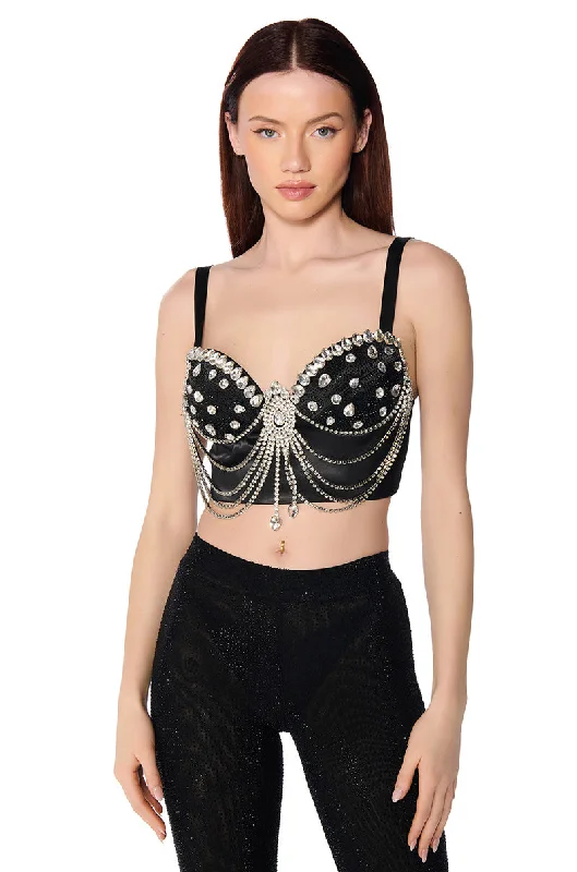 SPEAK MY TRUTH RHINESTONE BRALETTE TOP IN BLACK