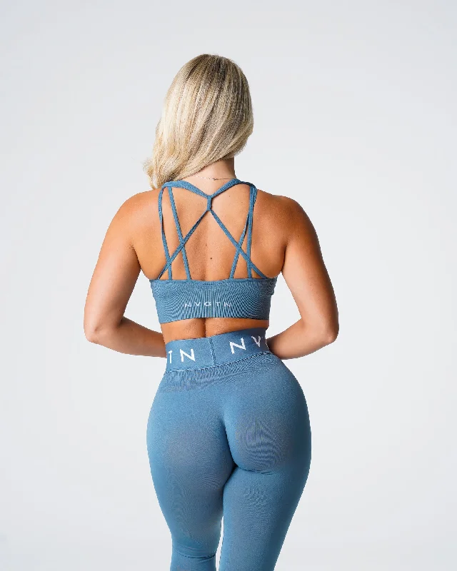 Stone Blue Galaxy Ribbed Seamless Bra