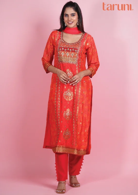 Dark Pink Minakari Banaras Silk Straight Cut Suit