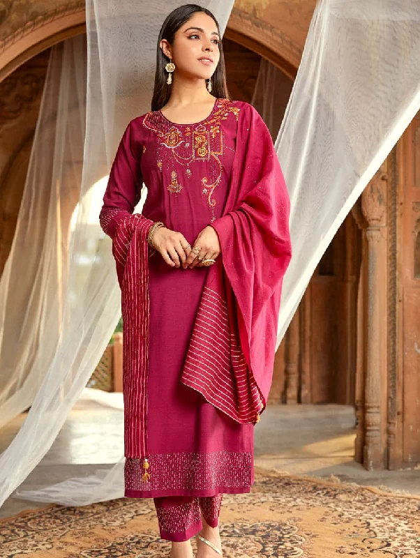 Embroidered Butter Silk Suit Set 3734