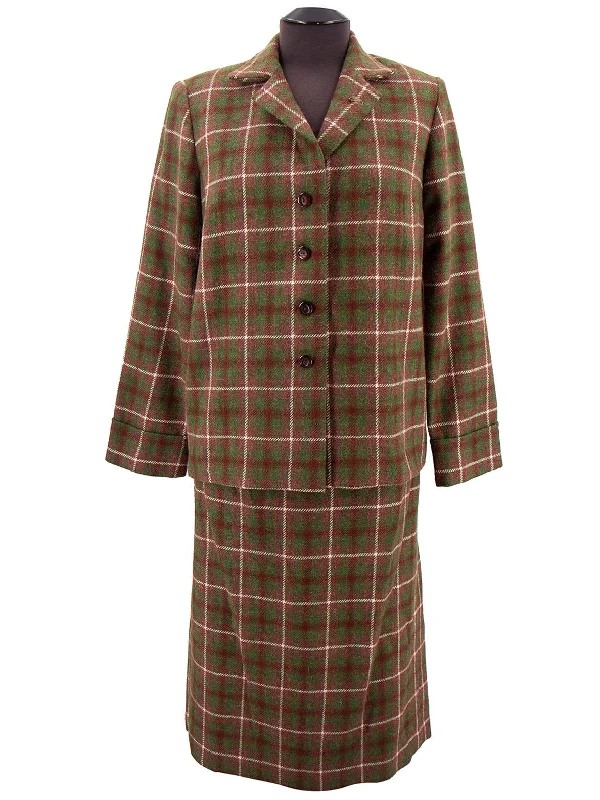 Vintage 1950s Green & Brown Check Wool Skirt Suit