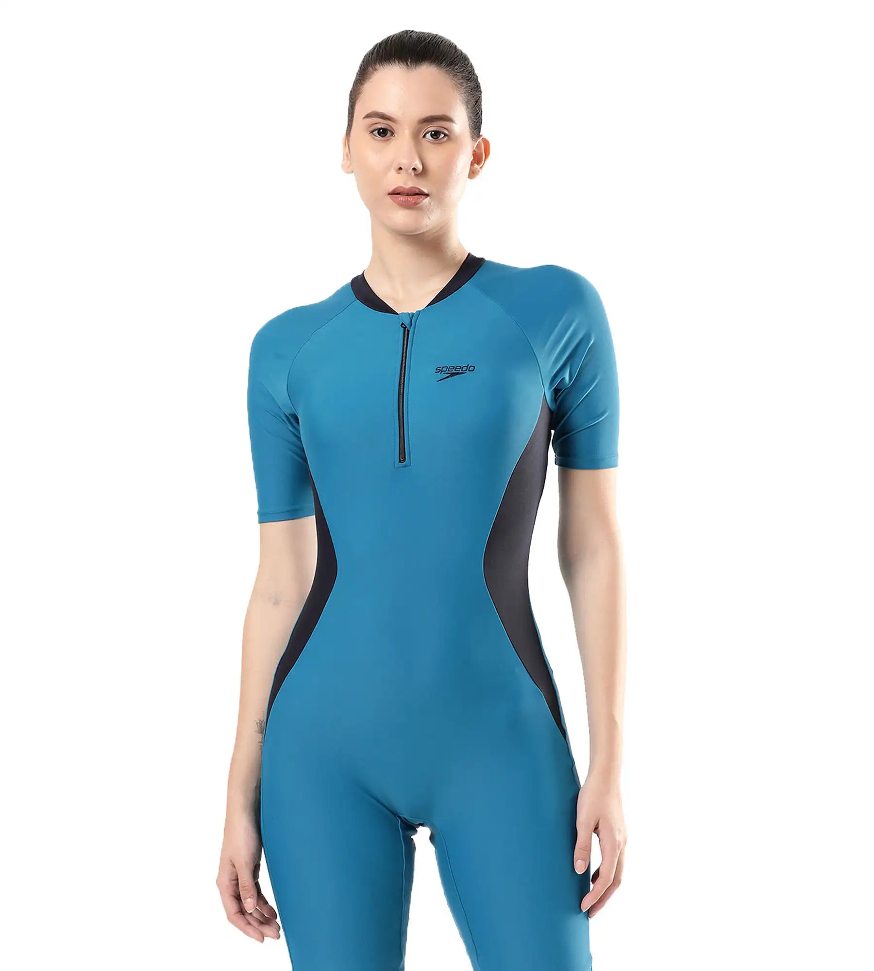 Women's Endurance 10 Essential Panel Kneesuit Swimwear - Nordic Teal & True Navy