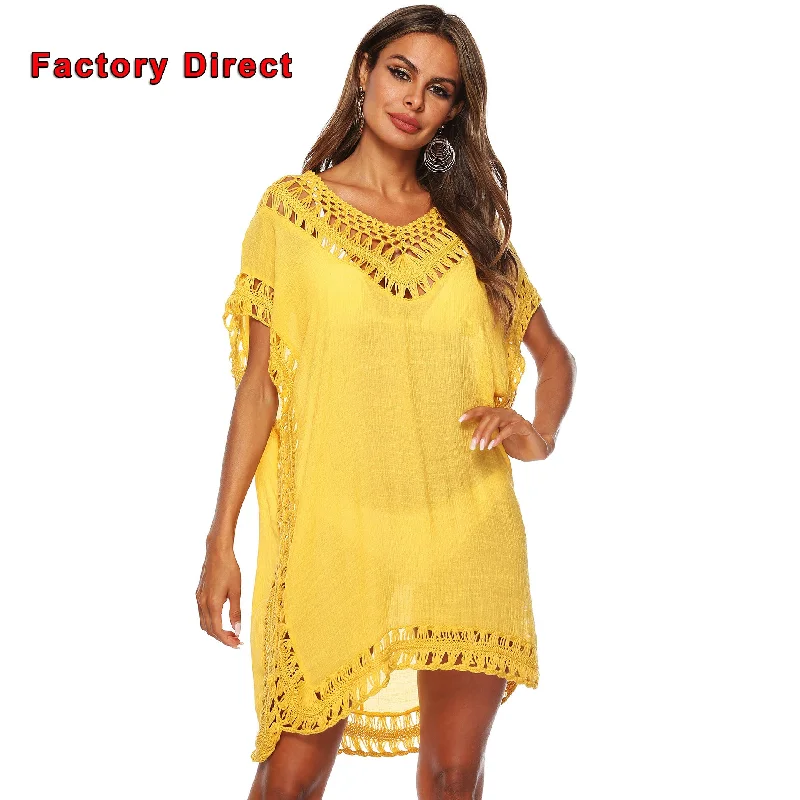 Wholesale Women Sexy Hollow Out Vestidos De Playa Crochet Dress Swimsuit Cover Up Beach Wear